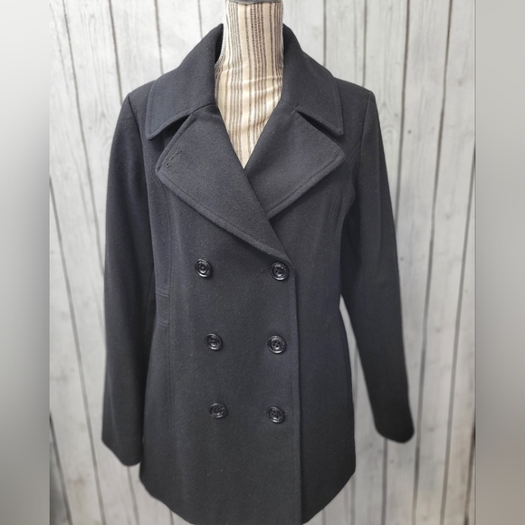London Fog Double-breasted Peacoat w/ Scarf, Size L - Picture 7 of 13